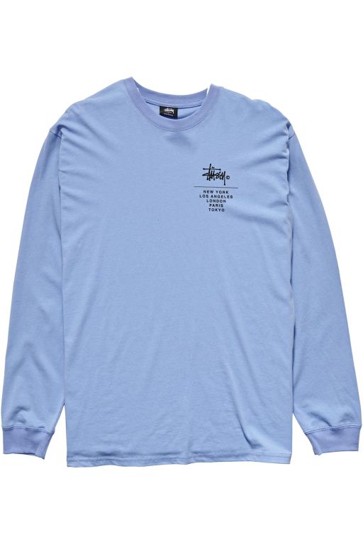 Stussy Mens City Stack Long Sleeve T Shirt Blue - LVIEQ3597